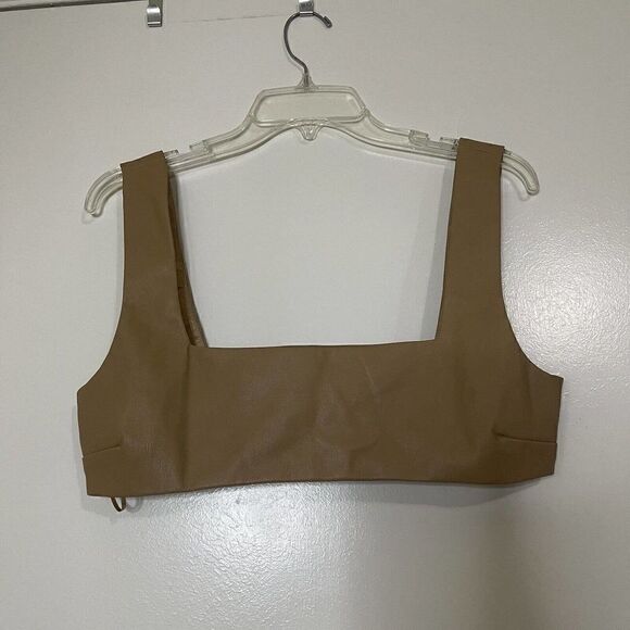 Meshki Mahla Faux Leather Square Neck Crop Bralette tank Camel brown size Large - Picture 2 of 6